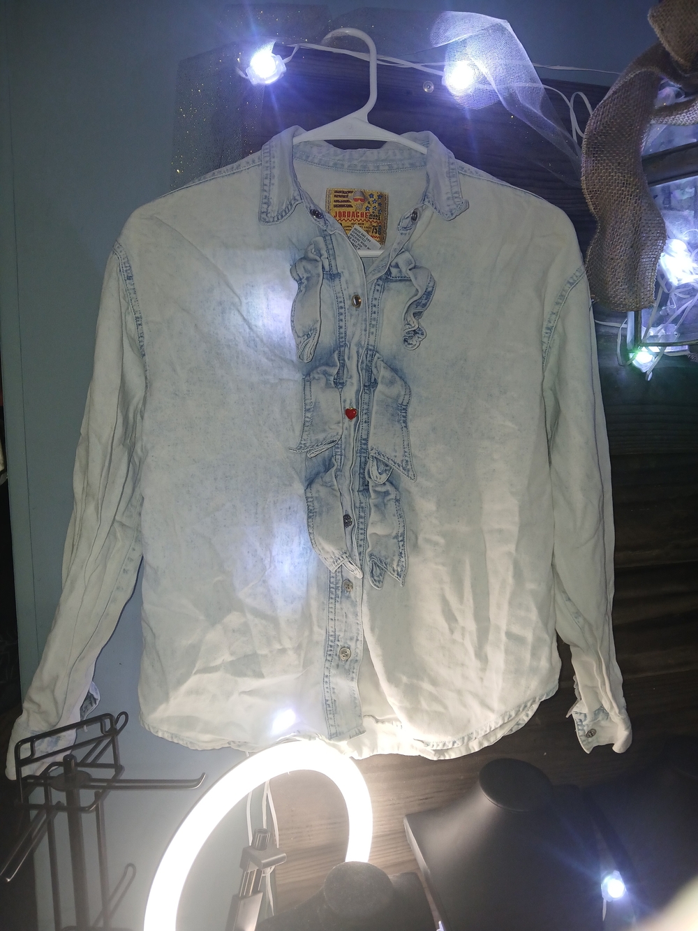 Vtg Jordache Light Blue Washed Denim Button-Up Shirt